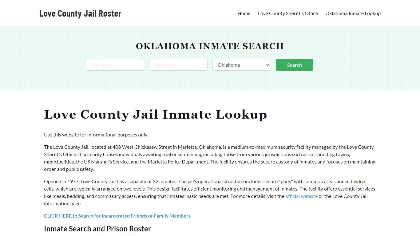 Love County Jail Roster Lookup, OK, Inmate Search